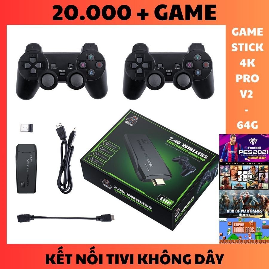 Game Stick 4k V2 Pro 2024 Có Tiếng Việt Kho 20000 Game Máy Chơi Game Cầm Tay Không Dây