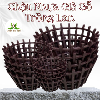(Combo 3 chậu) Chậu nhựa giả gỗ trồng lan (29cmx15cm), siêu nhẹ, siêu bền (Vườn Sài Gòn)
