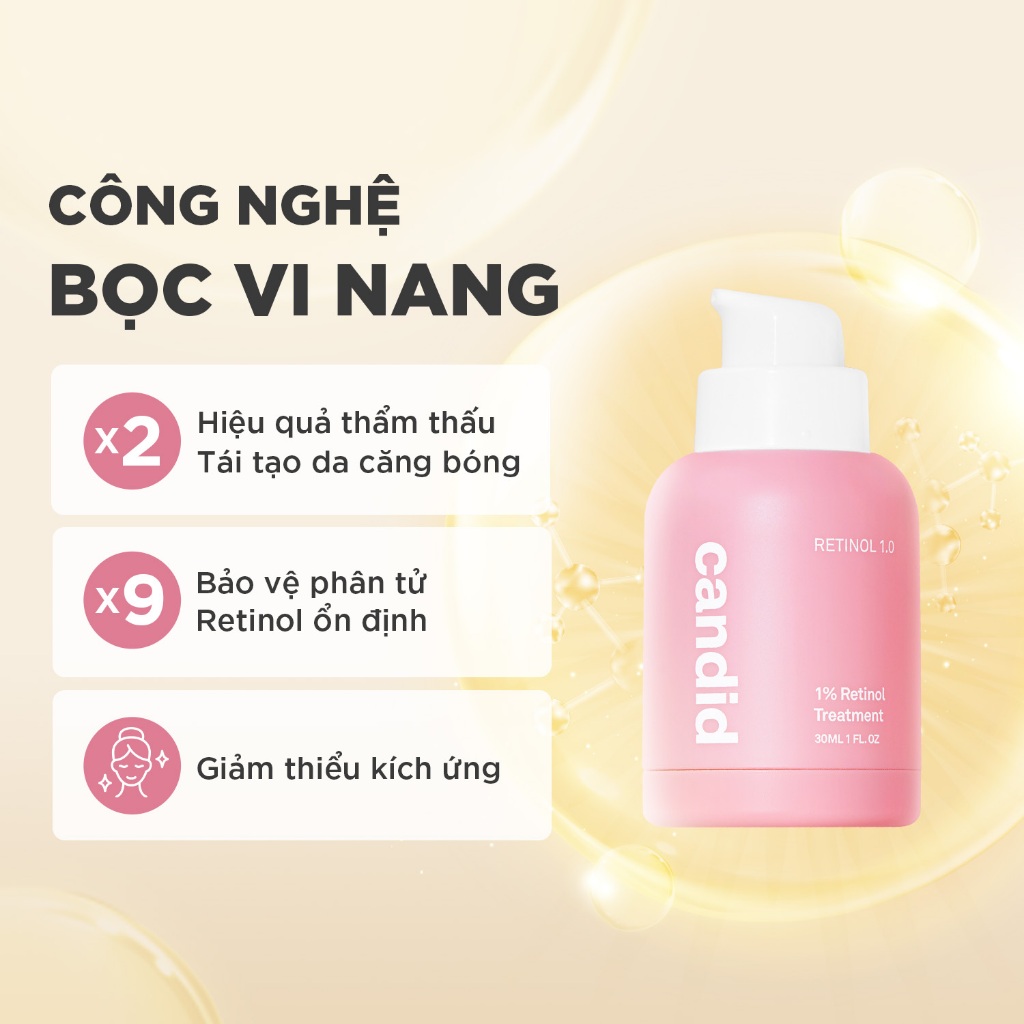 Bộ Sản Phẩm Tái Tạo Và Phục Hồi Làn Da Candid Retinol 0.5% 30ml& Kem Dưỡng B5 Cica 50ml