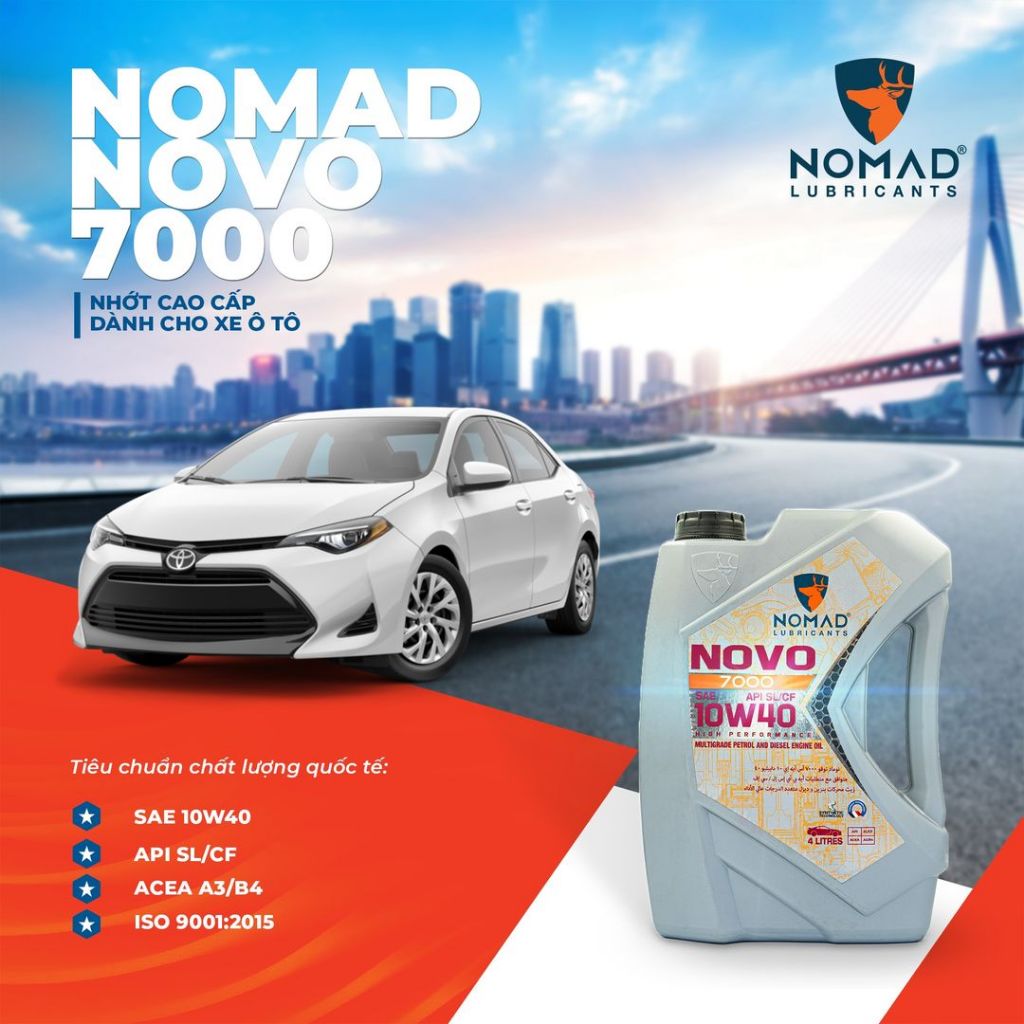 Nhớt ô tô NOMAD NOVO 10W40 API SL/CF 4 Lít Nhập Khẩu Dubai Thời Gian Thay Nhớt 7000 KM-Dầu Nhớt ô tô