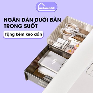 Ngăn Kéo Dưới Bàn Automatik Bằng Nhựa Trong Suốt, Hộp Ngăn Kéo Đựng Bút Không Cần Đục Lỗ, Hộc Dán Ngăn Bàn Mini