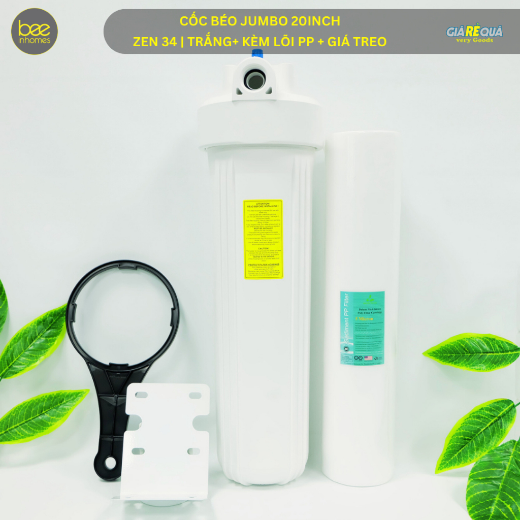 Bộ lọc đầu nguồn, lọc sinh hoạt 20 inch béo jumbo, zen 34, màu trắng
