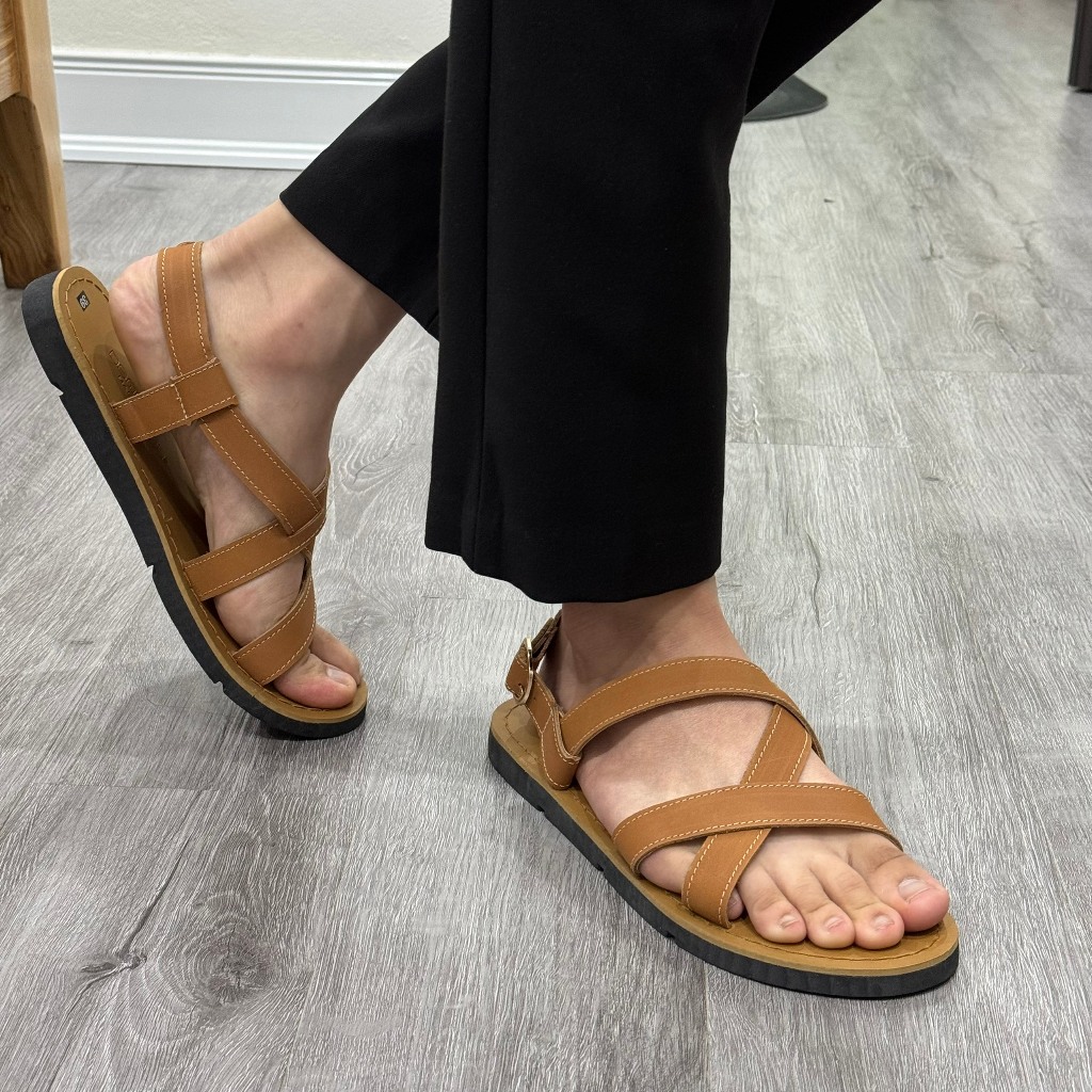 Dép Sandal Nam Da Bò Màu Nâu Đế Phíp SD03, Dép Quai Hậu Nam Da Sáp Nâu