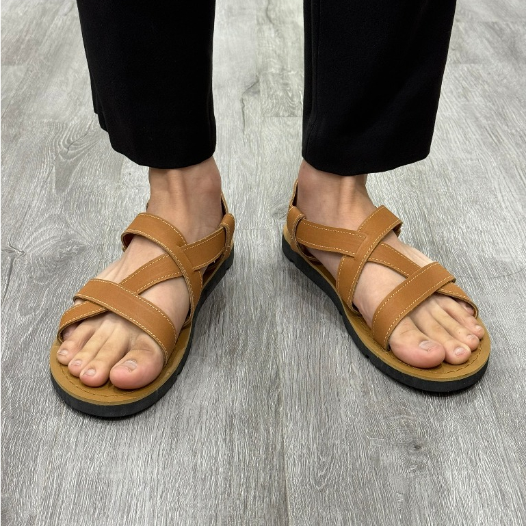 Dép Sandal Nam Da Bò Màu Nâu Đế Phíp SD03, Dép Quai Hậu Nam Da Sáp Nâu