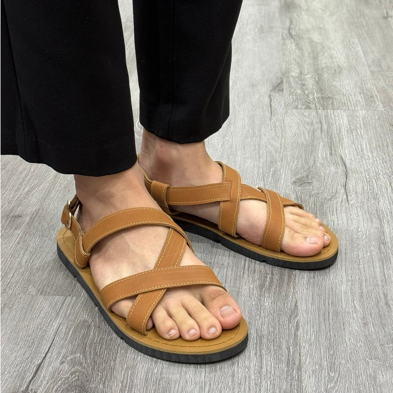 Dép Sandal Nam Da Bò Màu Nâu Đế Phíp SD03, Dép Quai Hậu Nam Da Sáp Nâu