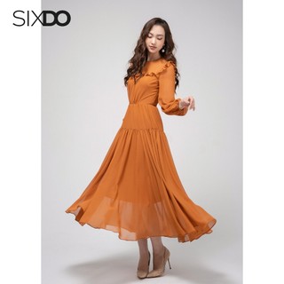Đầm voan midi dài tay sixdo