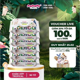 Combo 6 gói Khăn giấy ướt 100% sợi tự nhiên và rayon Mamamy Tropical 60 tờ/90 tờ