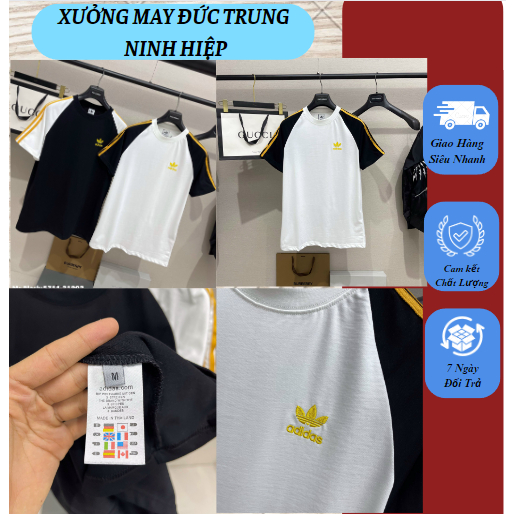 Áo Phông Thời Trang A Di Đát Hoa Tiết Kẻ 3 Sọc Ở Tay Áo Siêu Đẹp