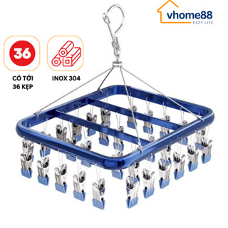 Móc phơi quần áo tất vớ trẻ em 36 kẹp kim loại cao cấp chống rung, chống rơi [Có thể gấp gọn, tiện dụng, đa năng]