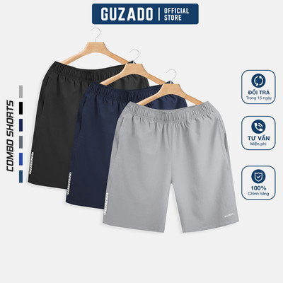 Combo 3 quần đùi nam Guzado Vải Gió Thể Thao,Cạp Chun Co Giãn Vận Động Thoải Mái CB3GSR01-CB3GASR25S001