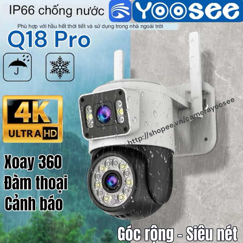 Camera YooSee ngoài trời Siêu nét 8.0mpx Q18 - 2 mắt xem - xoay 360 - xem đêm có màu