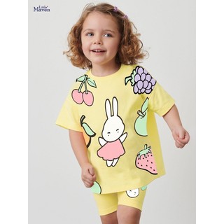 Bộ hè cotton vàng thỏ quả dễ thương cho bé gái 2-7 tuổi LM22315 - Little Maven Chính Hãng