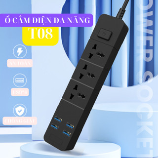Ổ Cắm Điện Đa Năng T08 2500w . Có Cổng sạc Usb . Thiết kế Hiện Đại . An toàn CHống Cháy Nổ. Tiện lợi , Bảo Hành 12 tháng
