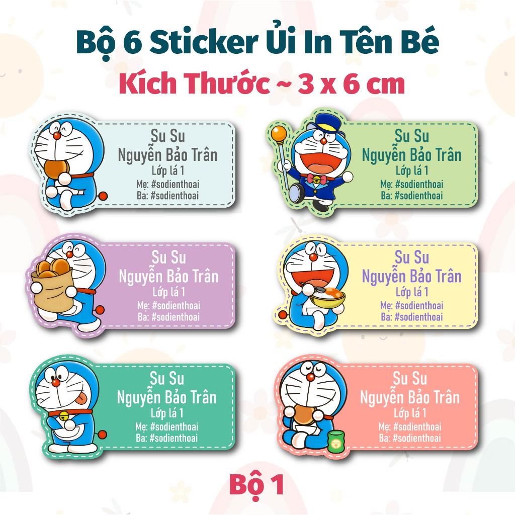 Logo In Tên Bé Theo Yêu Cầu, Set 6 Sticker Ủi Quần Áo Mẫu Doraemon, Sticker tự ủi tại nhà