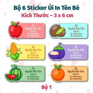  Bộ 6 Sticker Ủi In Tên Bé Hình Trái Cây - Sticker Ủi Quần Áo Ba lô Chăn Gối Đánh Dấu Đồ Dùng Cá Nhân Cho Bé 