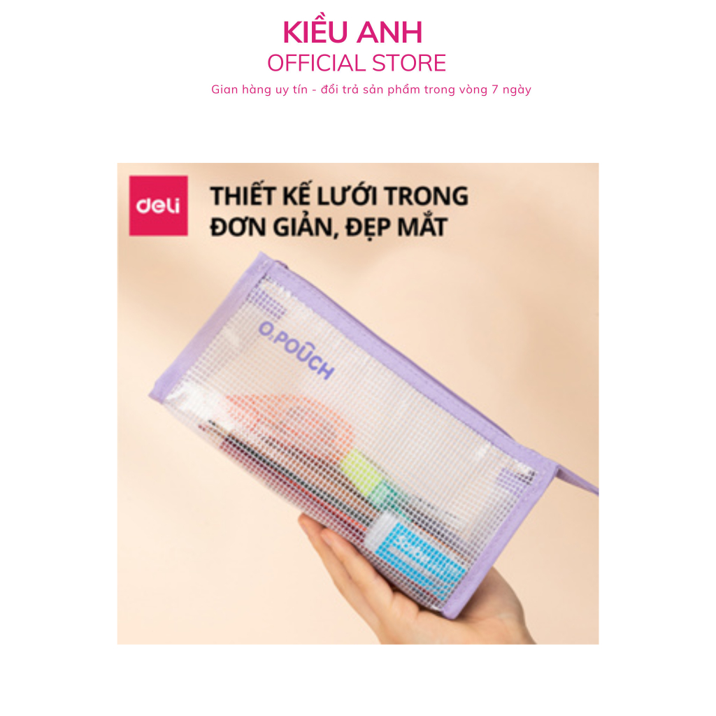 Túi Đựng Bút Bóp Viết Tam Giác Lưới Trong Suốt Pastel Deli - cute