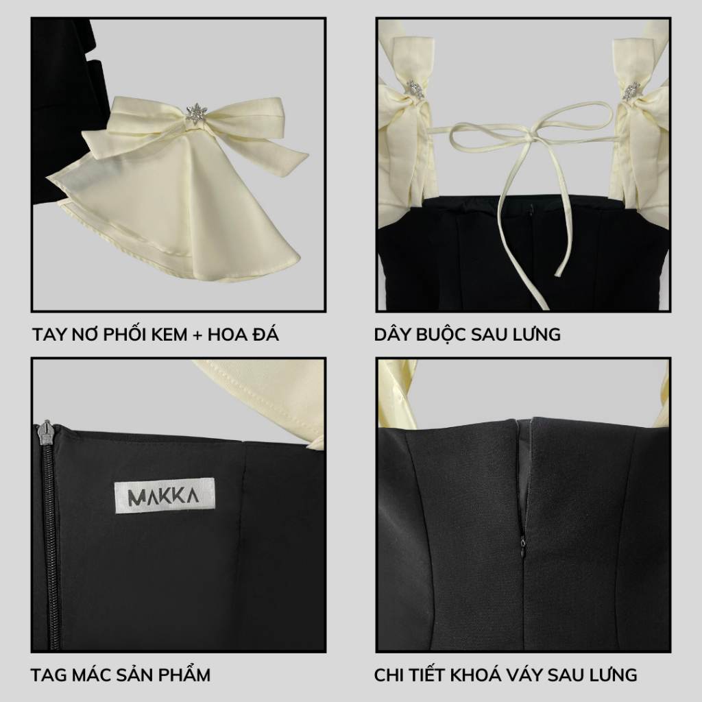 Váy nữ thiết kế MAKKA váy đen dáng xòe thiết kế tay phối kem 5001 | BigBuy360 - bigbuy360.vn