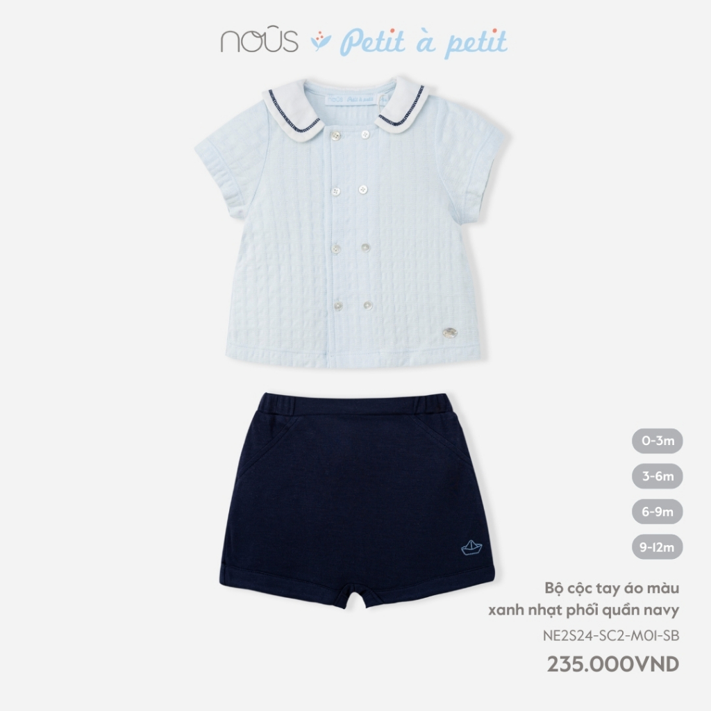 [Nous Baby] Bộ quần áo cộc tay cho bé trai, bé gái phối nhiều màu sắc dễ thương từ 0-12 tháng Nous Việt Nam BST T5.2024