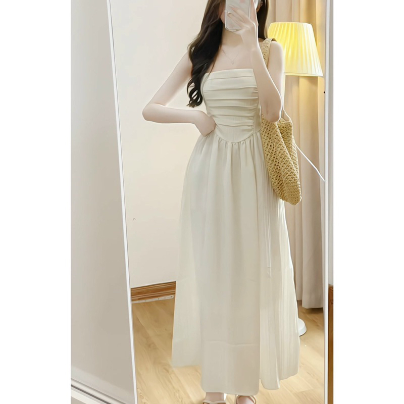 Váy 2 dây nữ cúp ngực xếp ly dáng dài, đầm maxi phong cách tiểu thư xixeoshop - V458 | BigBuy360 - bigbuy360.vn