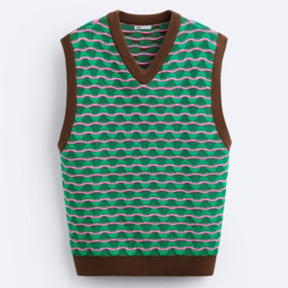 Áo gi lê zara authentic geometric jacquard knit size s-m