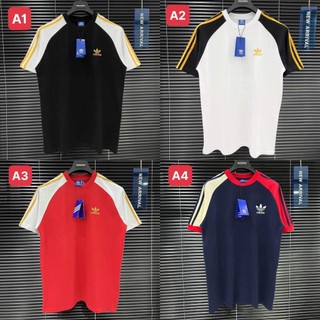 Áo thun thêu a đi đát logo vàng tay raglan chạy sọc mẫu mới xu hướng-áo thể thao nam adidas áo thun nam cổ tròn