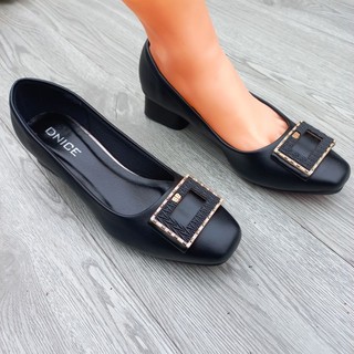 Giày cao gót mũi vuông đính khóa đế mới cao 3cm