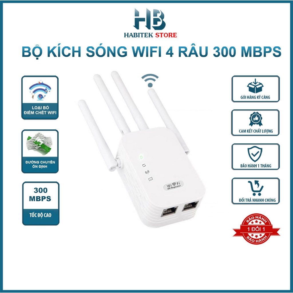Bộ Kích Sóng Wifi Habitek KS01 , 4 Râu tốc độ cao 300 Mbps ,Xuyên Tường Mạnh Mẽ