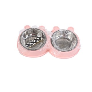 Bát ăn đôi dành cho thú cưng hình ếch, có ruột inox tháo rời dễ dàng vệ sinh