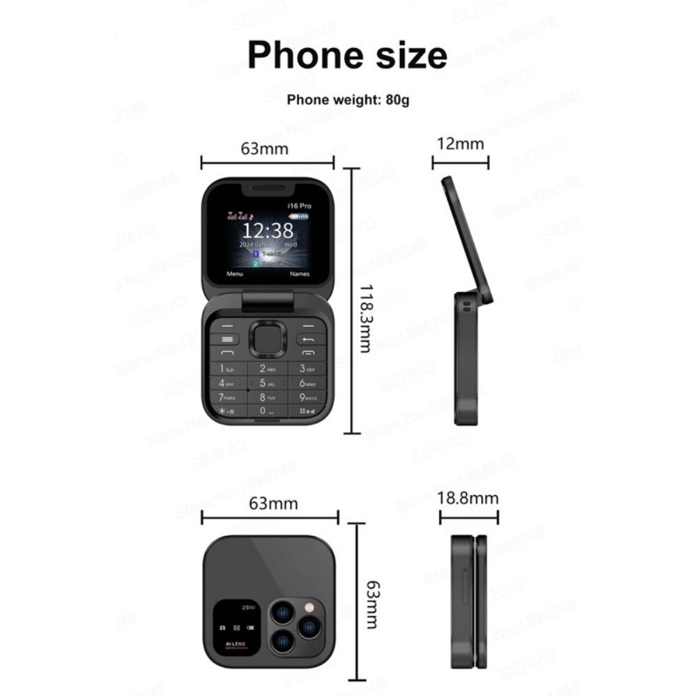 Điện Thoại nắp gập mini 3 mắt SERVO i16 Pro 2 sim nghe gọi nhắn tin cute giá rẻ cho học sinh phong cách nhật bản | BigBuy360 - bigbuy360.vn