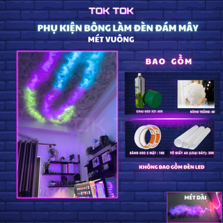 Đèn đám mây, phụ kiện bông làm đèn đám mây, đèn sấm chớp, bông chống bám bụi bẩn đầy đủ phụ kiện.