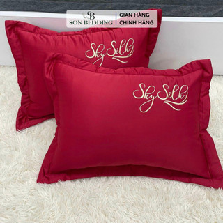 Vỏ gối phi lụa, Áo gối lụa đẹp mịn mát thêu chữ sang trọng 50 x 70cm