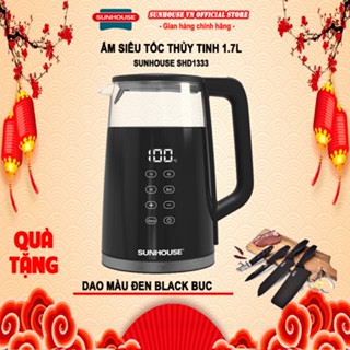  Ấm siêu tốc thủy tinh Sunhouse SHD1333 + tặng dao làm bếp màu đen 