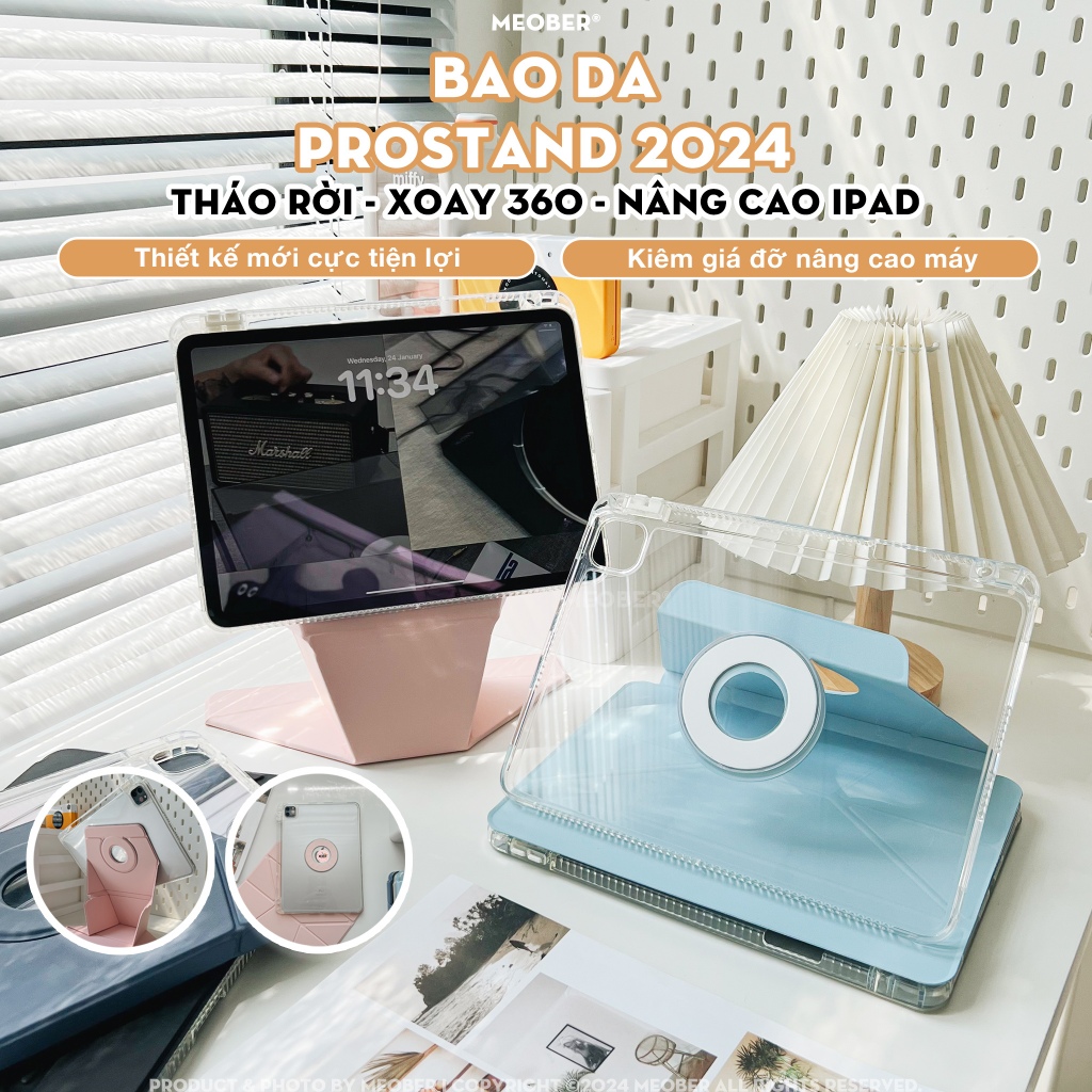Bao da Nam Châm Xoay ProStand 360 dành cho i pad Gen 8/9/10, Air4/5, Pro 11 - Tháo rời, Nâng Cao Máy by MèoBer