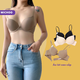 Áo Lót Nữ Có Gọng MICHOO Phối Nơ Màu Trơn Đệm Mút Kép Nâng Ngực