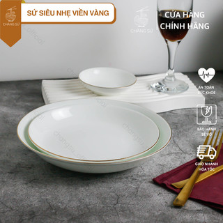 Đĩa sâu lòng viền vàng 12k sứ siêu nhẹ chất lượng cao - Sứ xương siêu nhẹ Minh Châu