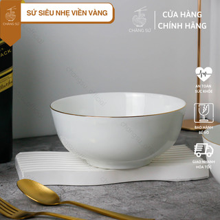 Bát ô tô viền vàng 12k kiểu Hàn Quốc sứ siêu nhẹ - Sứ xương siêu nhẹ Minh Châu - Chàng Sứ BoneTH07vv
