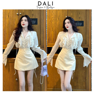  Set Áo Sơ Mi Voan Bèo + Chân Váy Tafta Chữ A Có Quần Trong Váy Dự Tiệc Sang Chảnh Dáng Tiểu Thư 