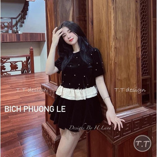 Áo nhung đính đá babydoll viền bèo