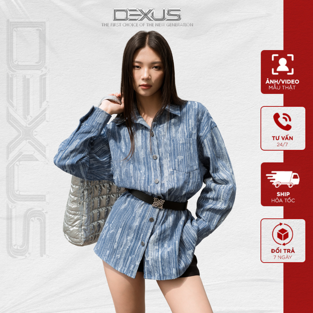 Set Áo Kẻ Dài Tay Mix Quần Short Nữ 𝐃𝐗 𝐃𝐄𝐗𝐔𝐒 DENIM DEXUS SET_DXA70762 + DXQ70174