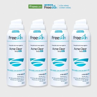 Combo 4 xịt mụn lưng, viêm nang lông, dày sừng nang lông, viêm da Novocare - Freeskin, sạch mụn, mờ thâm, sáng da 80ml
