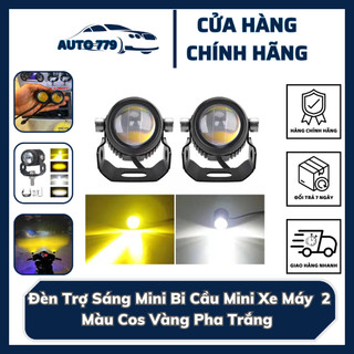 Đèn trợ sáng mini bi cầu mini xe máy chính hãng 2 màu cos vàng pha trắng