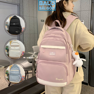 Balo nữ đi học đi chơi xinh xắn cute màu trơn basic trắng đen thời trang hàn quốc nhiều ngăn để laptop chống nước BLS33