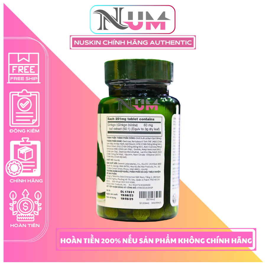 Nuskin BioGinkgo 27/7 Tăng Cường Trí Nhớ Cho Não - Hộp 60 viên