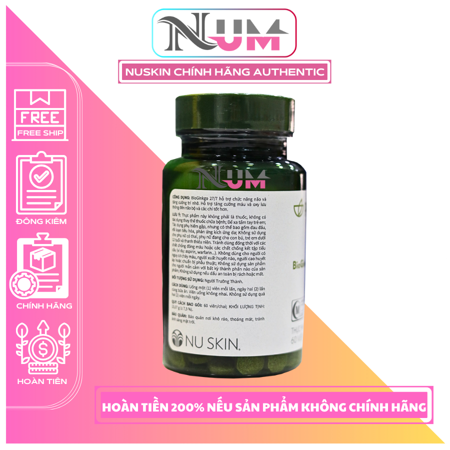 Nuskin BioGinkgo 27/7 Tăng Cường Trí Nhớ Cho Não - Hộp 60 viên