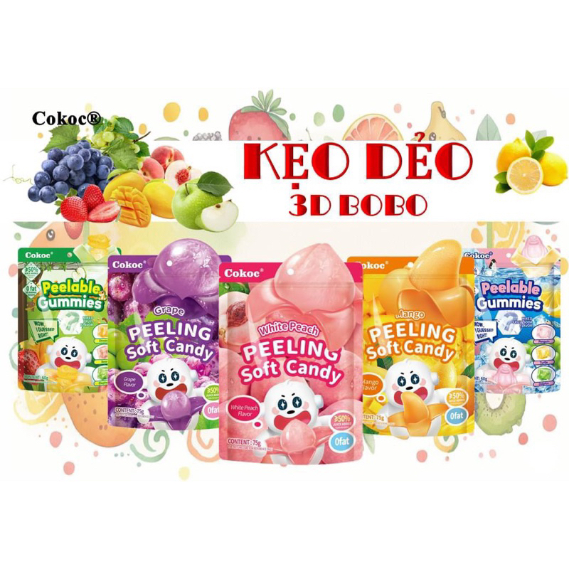 Kẹo dẻo trái cây 3D Bobo Kẹo Lột vỏ đủ vị 75g