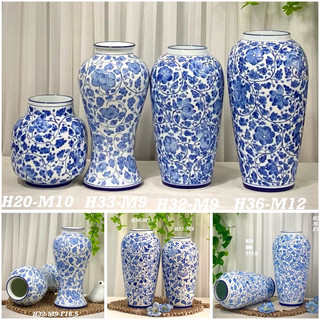 Bình hoa gốm men cao cấp, gốm sứ Bát Tràng, hoạ tiết vẽ hoa kín bình