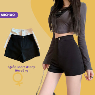 Quần Skinny Short Nữ MICHOO Quần Đùi Cạp Cao Dáng Ôm Chất Umi Hàn Mềm Mại Co Giãn 4 Chiều