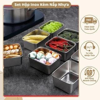 Set 5 hộp inox kèm nắp nhựa