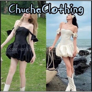 Đầm cúp bí phối nơ phồng tiểu thư, đầm trễ vai dự tiệc sang chảnh - Chuchaclothing