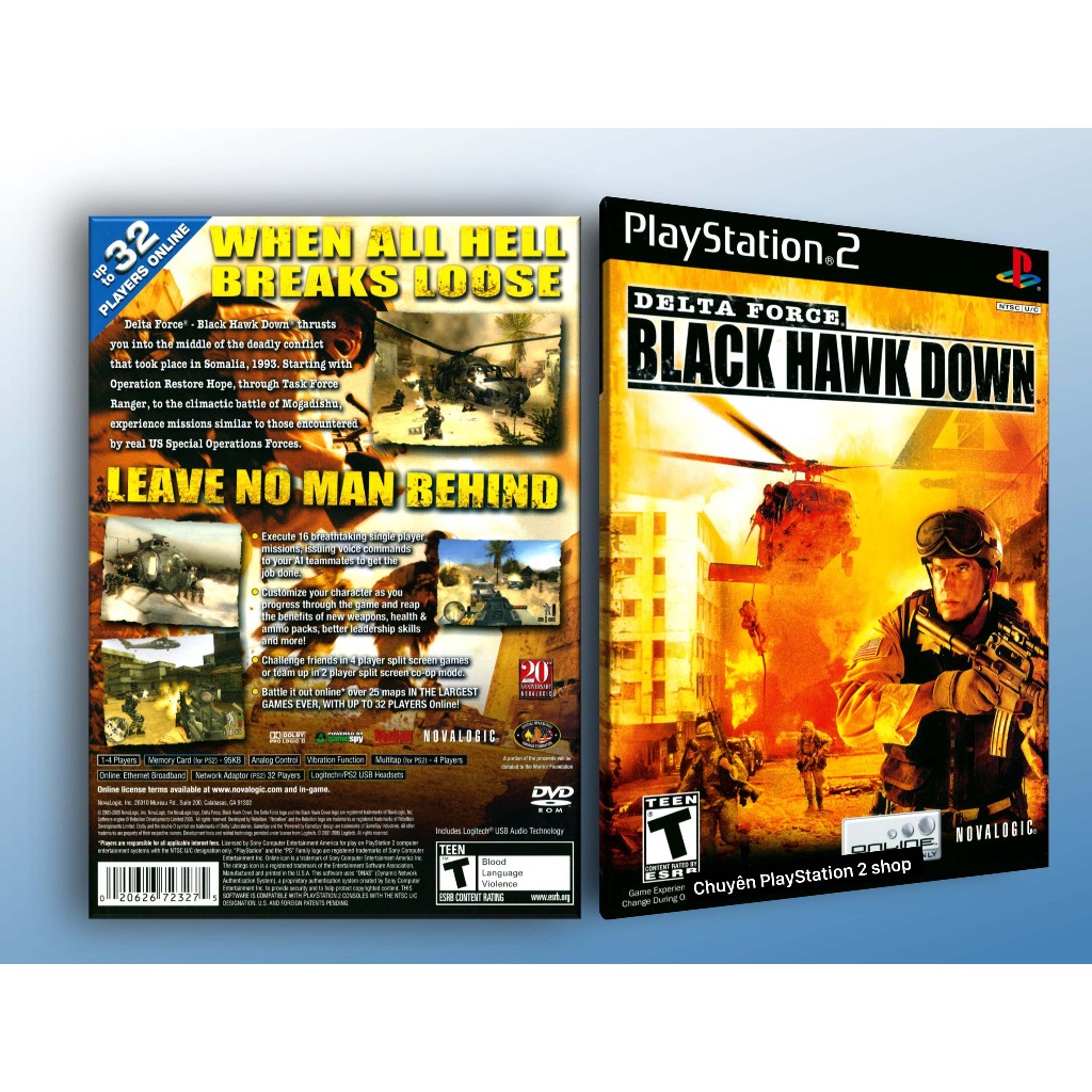 Đĩa game PS2, Delta Force: Black Hawk Down (bắn súng góc nhìn thứ nhất) cho máy PS2